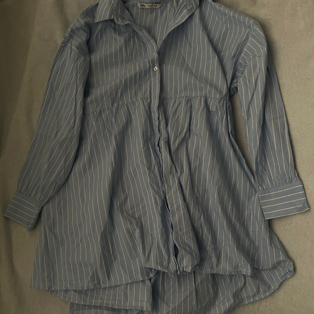 Zara Light Blue Striped Shirt Dress